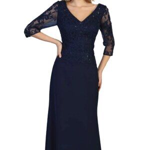 SALE NWT May Queen MQ1783 Illusion Evening Dress Navy Size M
